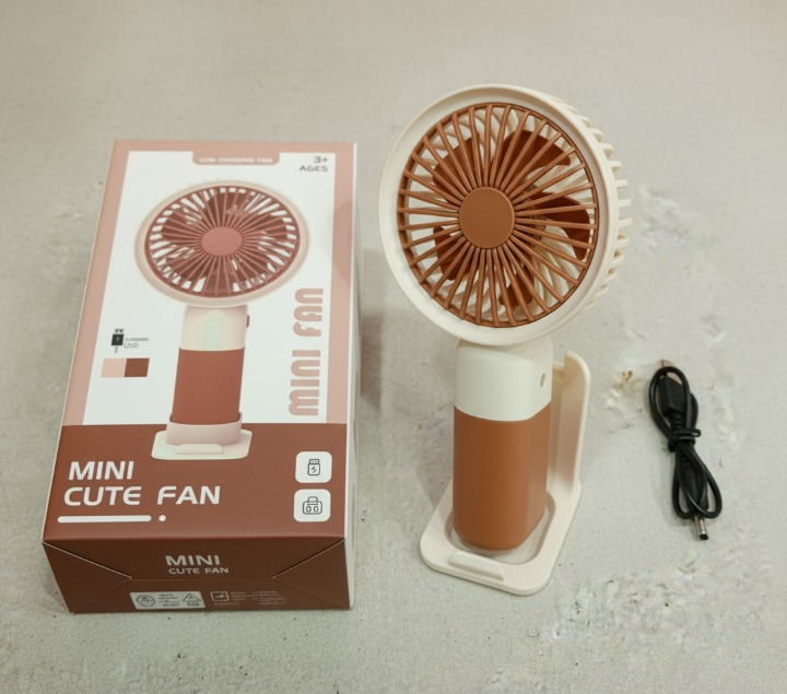 Mini Cute Fan – Portable USB Rechargeable Handheld Cooling Fan for Kids & Adults with Stand (Random Color)