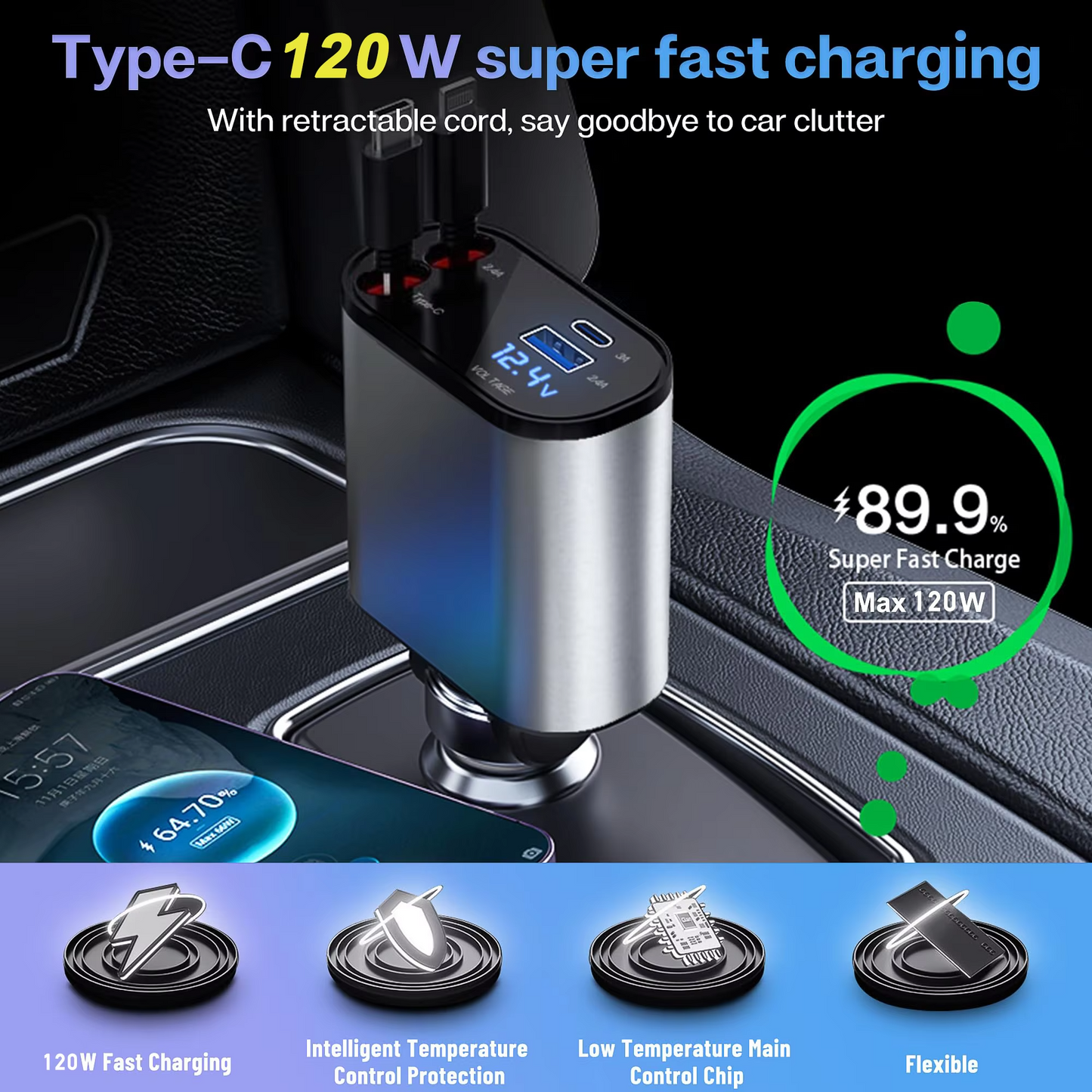 Star Projector Fast Charging Car Charger (4-in-1) – Premium Car Accessory